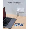 Masterplug Super-Fast USB Charging Plug with Single Type A and Two Type C Charging Ports, 67 Watts, White