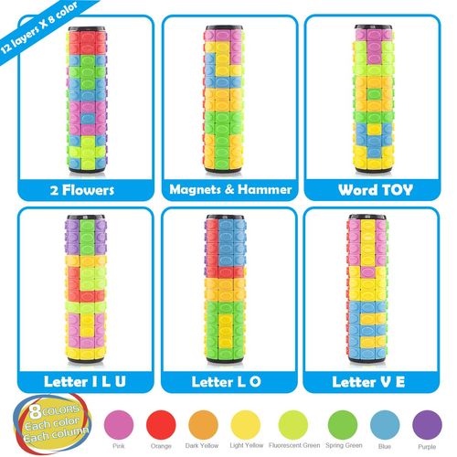 R.Y.TOYS Rotate and Slide Puzzle-Design Patent,Fidget Toys(Restore/Create) 8 Colors,12 Layers-Detach Piece for Quick Play,Brain Teaser,Sensory Toys,Stocking Stuffers