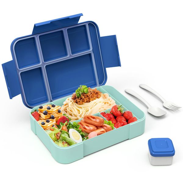 HOBUE Brotdose Kinder Mit Fächern,1330ml Lunchbox Auslaufsichere Bento Box,Vesperbox mit 6 Fächern,Frühstücksbox für Kindergarten, Jausenbox für Schule,Brotzeitbox für Erwachsene（Bleu）