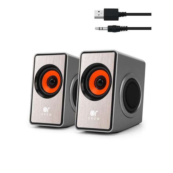 OROW PC Speaker Small 10W Output PC Speaker USB Connection Laptop External Speaker for Laptop/Monitor (Silver)