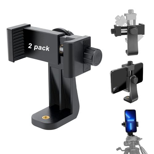 EszkozTA Cell Phone Tripod Mount Adapter, Universal Phone Holder Adjustable Clamp, 360 Degree Rotatable Bracket 1/4" Screw Clip for iPhone, Samsumg, Selfie Stick, Monopod (Black-2 Pack)