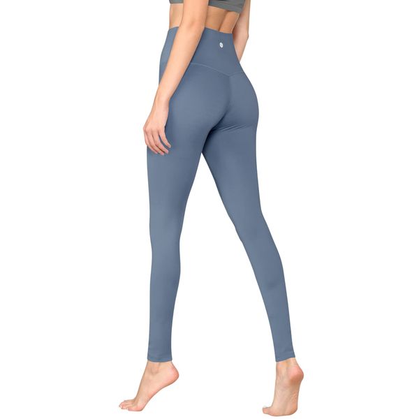 Active Queens QB3018 Peached Front Seamless Leggings with Inner Pocket Full-Length Yoga Pants S Steel_Blue