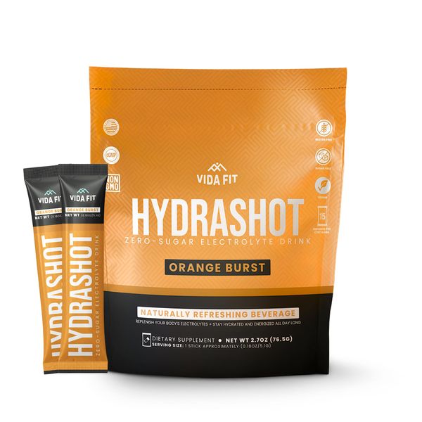 Hydrashot Orange Flavored Hydration Formula with Coconut Water Powder, Calcium, Magnesium, Potassium, and Sodium, Sugar-Free, Hydration Powder Packets, Rehydrates and Replenishes Electrolytes