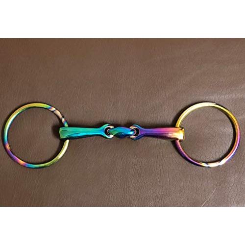Rainbow Mutli Color Horse Bit Loose Ring Lozenge Fat Link Stainless Steel Snaffle Equestrian Tack Shows (5 Inch)