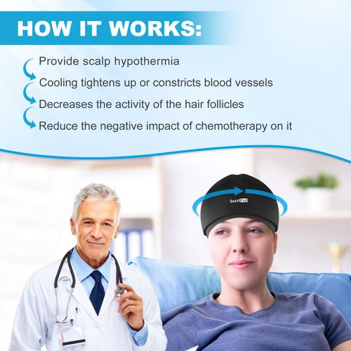 SUZZIPAD Cold Cap for Chemotherapy Patients, Migraine Relief Cap, Headache Ice Pack, Ice Cap for Chemo, Ice Hats for Migraines, Cancer Care for Women and Men, Comfort Items for Chemo Patients Black