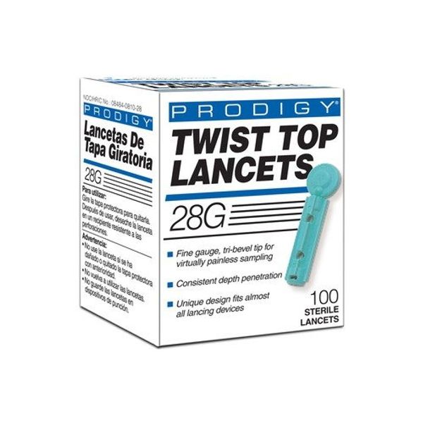 Prodigy Twist Top Sterile Lancets 28 Gauge Works Most Lancing Device 100 Count