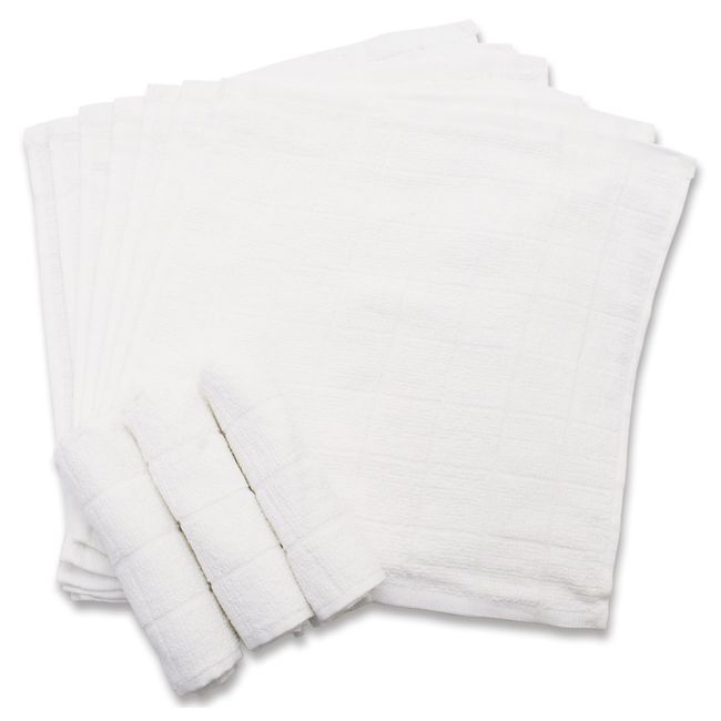 Grid Pattern Hand Towels, For Commercial Use, 10 Pieces, 100% Cotton, 11.0 x 11.0 inches (28 x 28 cm).