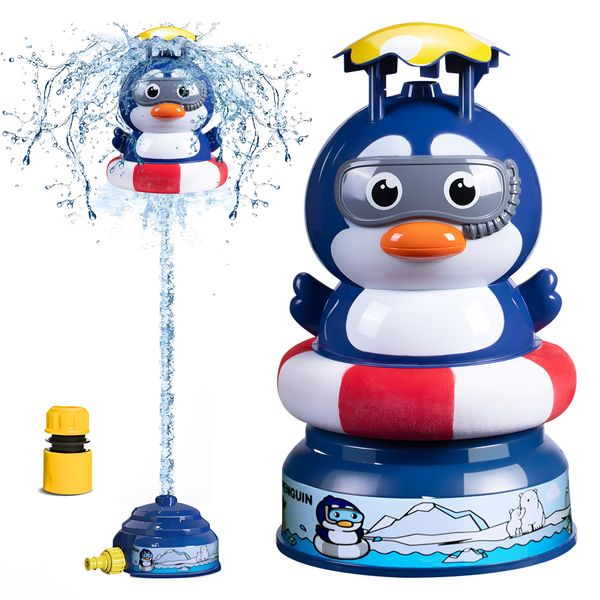 ROHSCE Water Rocket Sprinkler for Kids - Outdoor Games Yard Sprinkler Toy - Water Toys Splash Kids Sprinkler, Summer Fun Sprinkler Rocket for Toddler Ages 3+ Gift Ideas (Penguin)