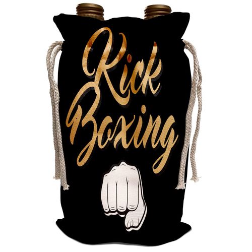 3dRose Sven Herkenrath Sport - Kick Boxing with Hand for Boxer and Fighting Lover Quotes - Wine Bag (wbg_319683_1)