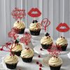 24Pcs Happy Valentines Day Cupcake Topper Red Glitter