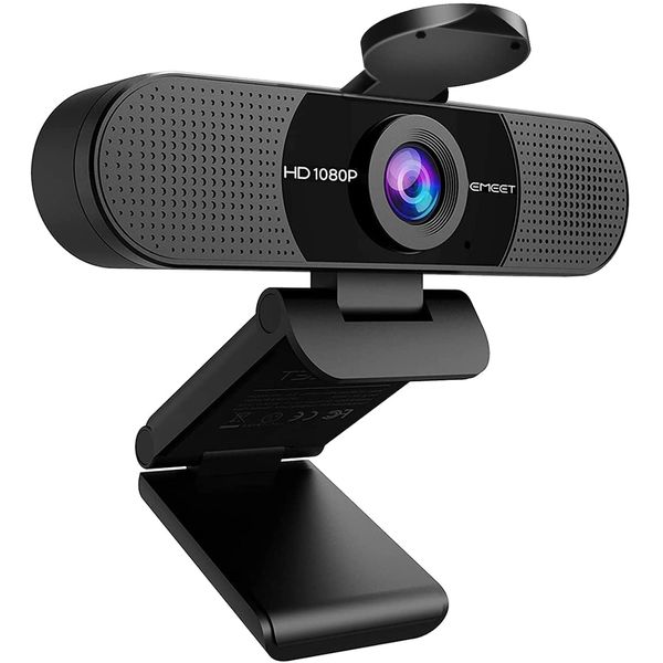 EMEET Full HD Webcam - C960 1080P Webcam mit Objektivabdeckung & Dual Mikrofon, 90 ° Streaming Kamera mit Automatische Lichtkorrektur, Plug & Play, für Linux, Win10, Mac OS