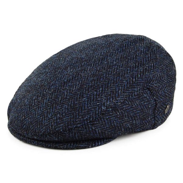Jaxon & James Harris Tweed Herringbone Ardmore Flat Cap - Blue-Black M