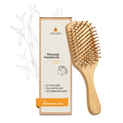 LINCURA Sustainable Bamboo Wood Hair Brush, Massage Brush, Curling Brush, Detangling Brush, Bamboo Paddle Brush, Gift for Women, Partners and Men, Natural Bristles without Pulling, Anti Frizz Split