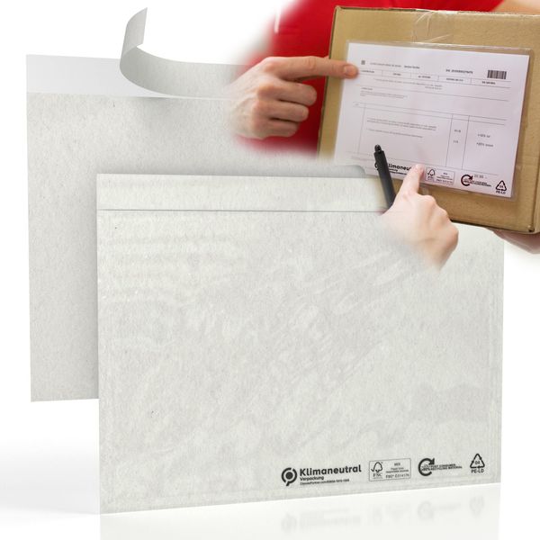 Lieferscheintaschen selbstklebend C5 - Transparente Versandtaschen 100 Stück - Dokumententasche für DIN A4, A5 Rechnung, Retourenschein, Lieferscheine, Versand & Co. - 24 x 18 cm