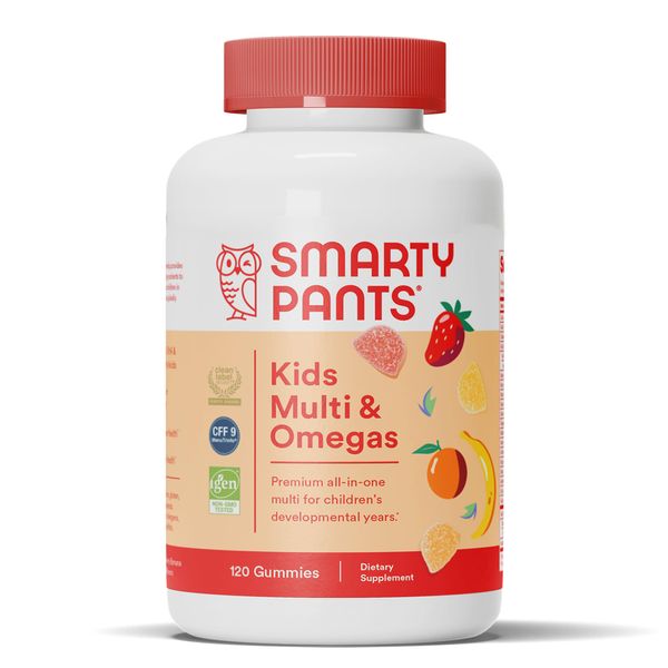 SmartyPants Kids Multivitamin Gummies: Omega 3 Fish Oil (EPA/DHA), Vitamin D3, C, Vitamin B12, B6, A, K & Zinc for Immune Support, Biotin, Gluten Free, Three Fruit Flavors, 120 Count (30 Day Supply)