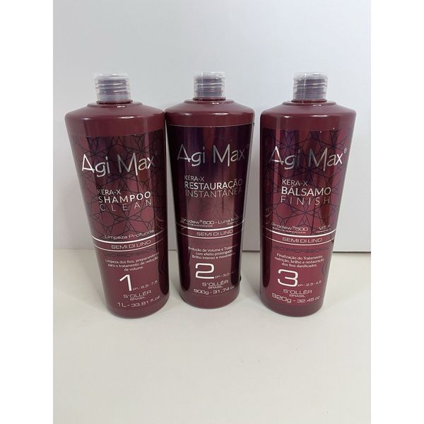 1L 3PCS Agi Max Brazilian Natural Keratin Hair Treatment Kit Straightening Curls