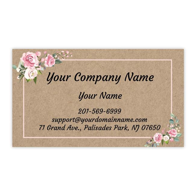 Custom Premium Business Cards 100 pcs Full color - Printed on 16pt(350gsm) or14pt (308gsm) Classic matte paper, Made in The USA (Kraft-Floral)