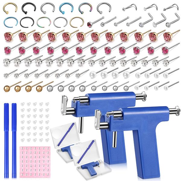 Honoson 158 Pieces Ear Piercing Kit Nose, Disposable Tool Body Ear Nose Navel, Ear Piercing Machine Piercing Stud Earrings for Women Girls (Blue)