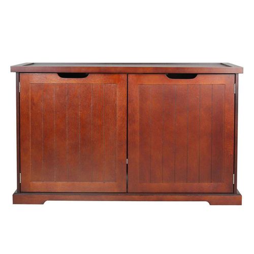 Merry Products Pet Cat Washroom Bench with Removable Partition Wall, Walnut