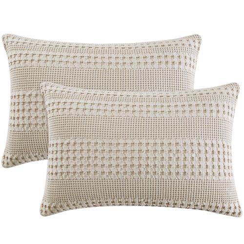 PHF 100% Cotton Waffle Pillow Shams King Size, 2 Pack 20" x 36" Soft Skin-Friendly Pillowcases, No Filling, Aesthetic Woven and Breathable Waffle Weave Pillow Case Covers for Bed, Oatmeal