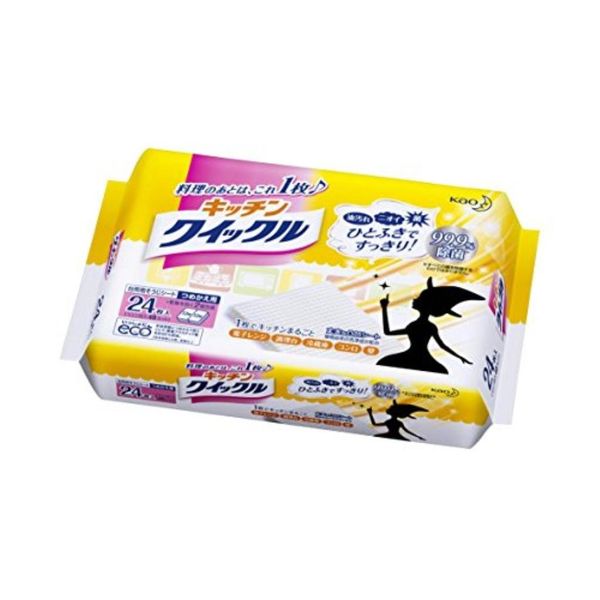 Kao Kitchen Quickle Refill Jumbo Pack (24 Pieces) x 12 Piece Set, Refill, Kitchen Cleaning Sheet