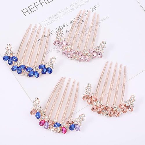 2PCS Sparkly Glitter Rhinestone Bride Hair Comb Crystal Metal Hair Side Combs with Long Teeth Rhinestone Crystal Flower Hair Pin Barrettes Hair Pins Hair Bun Clips Updo Accessories for Girls Women B