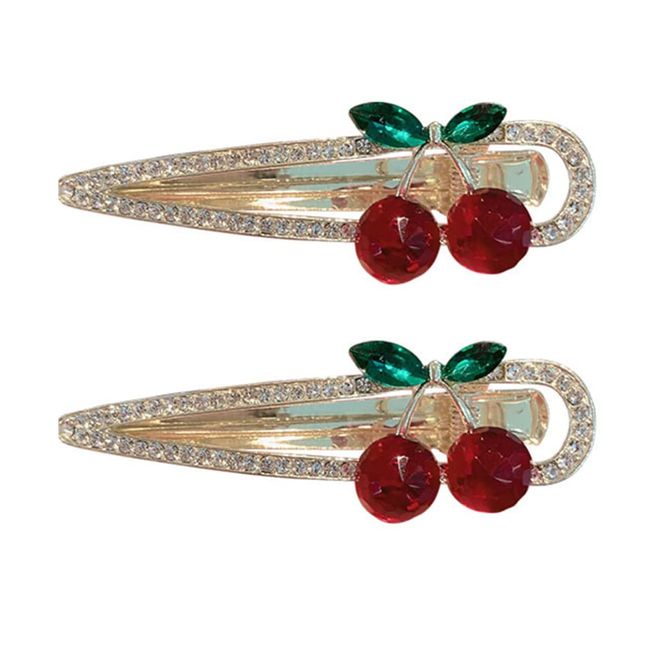 FRCOLOR 2pcs Sweet Cherry Hair Clips Rhinestone Cherry Fruit Hair Barrettes Duckbill Clip Hairpins Hair Accessories for Women Girls