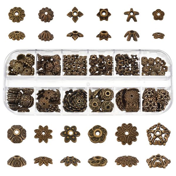 PH PandaHall 240 Stück 12 Stile Blumen Perlenkappen Perlenkappen In Antik Bronze Blumen Abstandshalter Perlen Perlenkappen Im Tibetischen Stil Perlen Endkappen Für Armbänder Schmuckherstellung