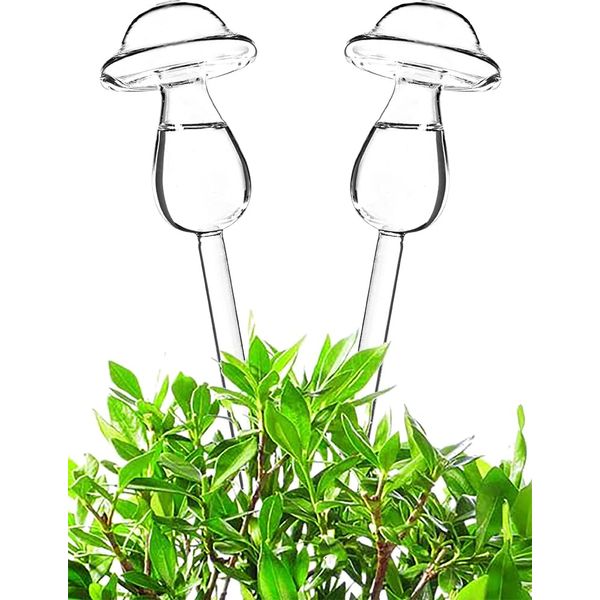 Adabocute Glass Plant Watering Globe-Mushroom Self Watering Spikes-2 Pack Plant Watering Bulbs Devices for Indoor and Outdoor Plants