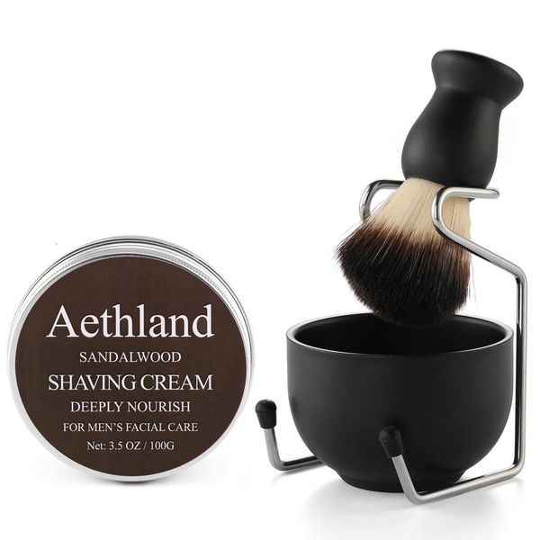 Aethland Shaving Brush Set for Men Fathers Day Gift, Include 100g Shaving soap, Hair Shaving Brush with Solid Wood Handle, and Dia 3.1 inches Stainless Steel Shaving Bowl, Shaving Stand Wet Shaving