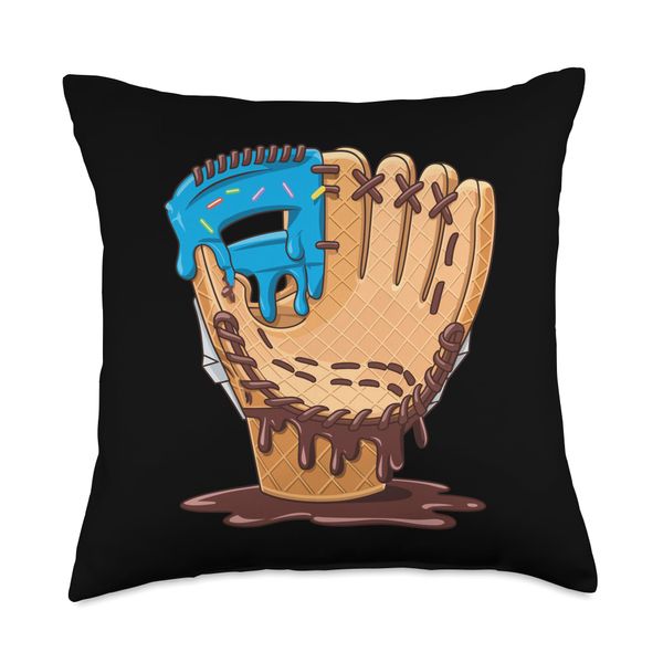 Ice Cream Cone Baseball Glove Dripping Drip Throw Pillow