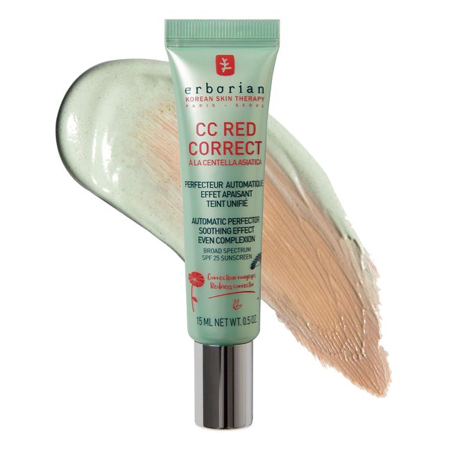 Erborian CC Red Correct with Centella Asiatica - Colour Correcting and Redness Corrector Cream for Face - Korean Skincare with Soothing Effect for Natural Even Complexion SPF 25 - All Skin Type - 15ml