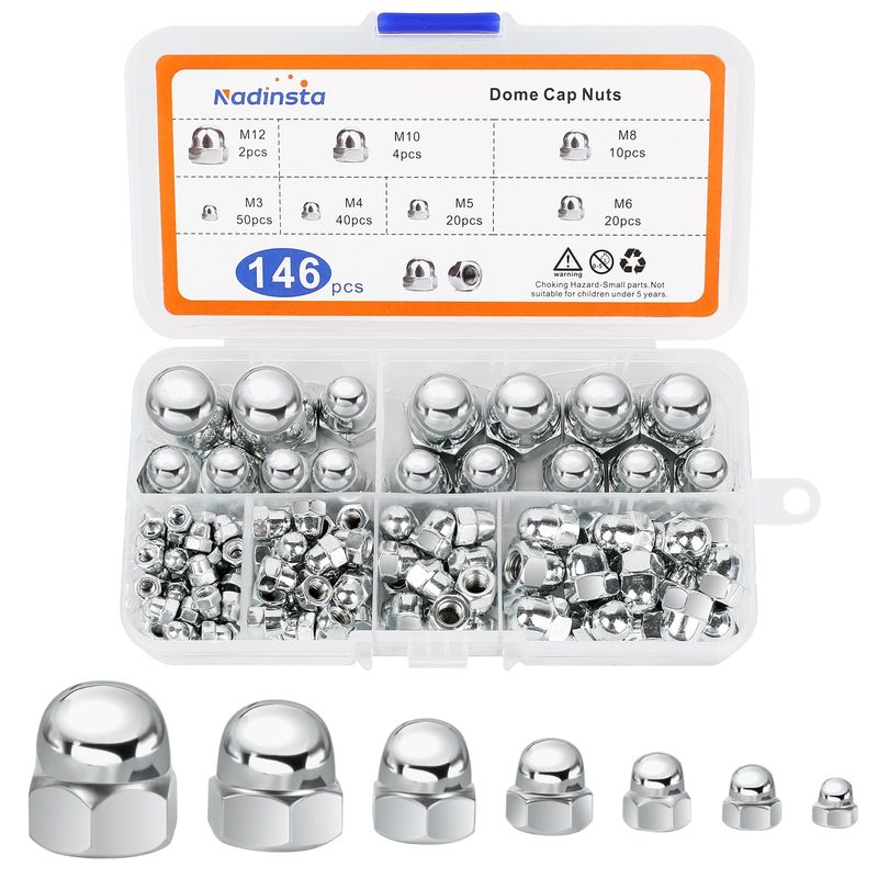 Nadinsta 146pcs Acorn Thread Hex Cap Head Nuts Assortment Kit, Dome Cap ...
