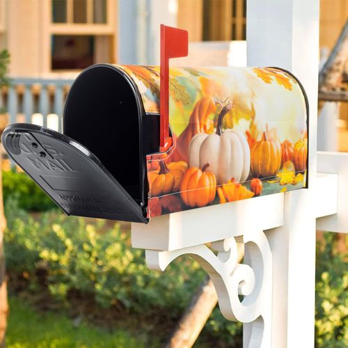 UTOWO Fall-Pumpkins Magnetic-Mailbox-Covers Rustic-Autumn-Harvest Outdoor-Decor Standard-Size 21" L x 18" W Funny Post Mailbox Wraps Cover for Home Garden Yard Decor