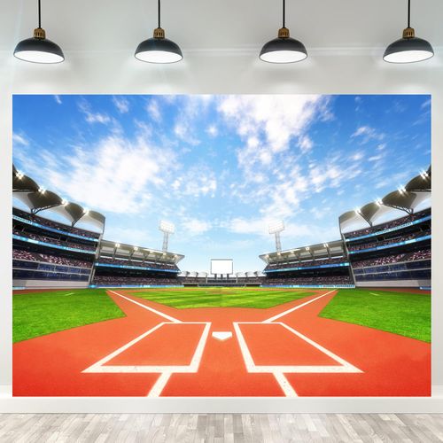 Fmarui Baseball Backdrop Outdoor Sports Baseball Field Stadium Background for Baby Shower Birthday Party Decoration Banner Photoshoot Props, 10x8FT