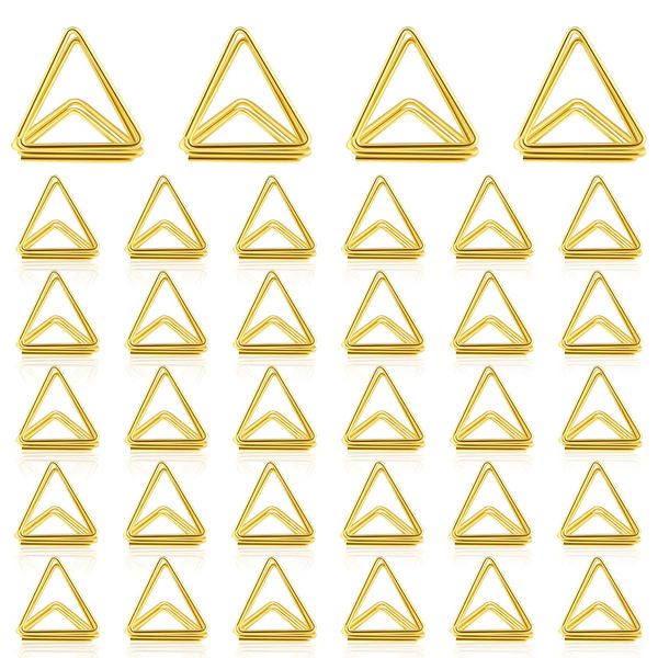 60 Pieces Place Card Holder Wedding Table Number Holder Triangle Shape Table Card Holder Photo Picture Holder Stand Clip for Wedding Party Baby Shower, Suitable for Small Card (Gold)