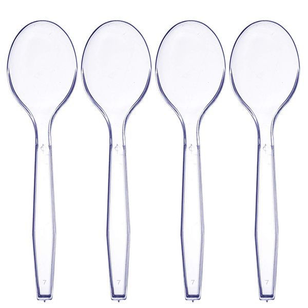 ZEML 50 Medium-Weight Disposable Plastic Soup Spoons - Clear