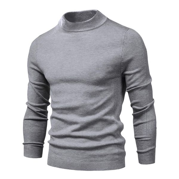 Cooleep Men's Turtleneck Pullover Solid Long Sleeve Warm Pullover Winter Basic Turtleneck Men, gray