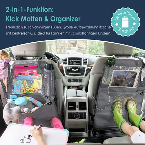 Termichy Rückenlehnenschutz Auto kinder Wasserdichtes Auto Organizer (2 Stück,Grau)