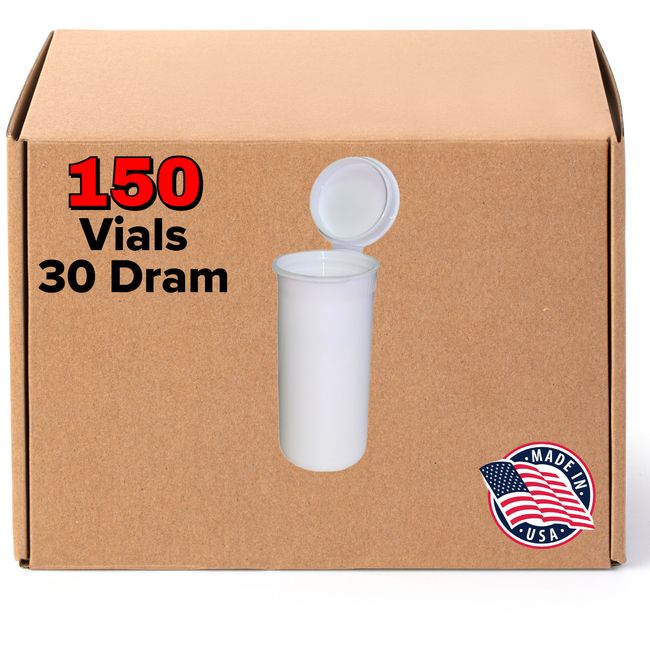 150 White Vials - 30 DRAM Pop Top Bottle - Smell Proof Containers - BPA-Free