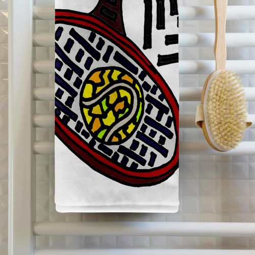 3dRose Artistic Cool Tennis Racket and Ball Art Abstract Towel, 15" x 22", White