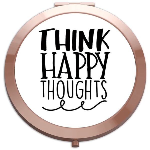Think happy thoughts [CM17PMR] positive statement compact pocket mirror - rose gold round circle shape