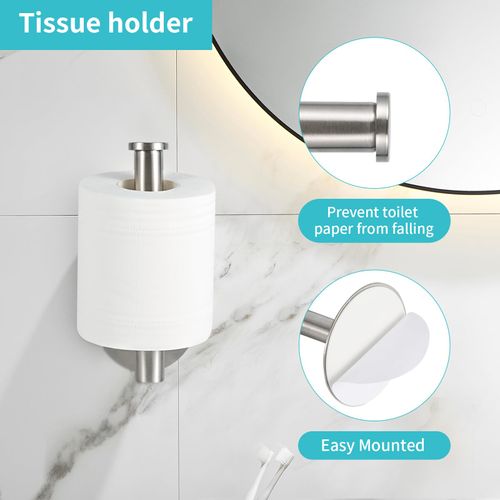 Yagoo Self Adhesive Toilet Paper Holder, SUS304 Stainless Steel Rustproof Toilet Roll Holder No Drilling Adhesive Toilet Tissue Holder for Bathroom Kitchen (2, Silver)