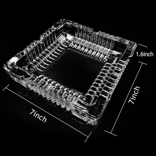 Ashtray 7 x 7 inch, Large Glass Ashtrays for Cigarettes Cigar, Decorative Square Ash Tray for Indoor Home Office Decor or Patio Balcony Outdoor Use