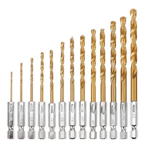 Drill Bit, Set of 13, DIY, Hexagonal Shaft, Impact Driver, Drill Screwdriver, Electric Drill, For Ironworking, Woodworking, Steel