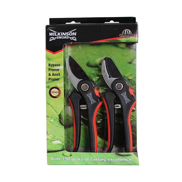 Wilkinson Sword 1111174W Bypass Pruner & Anvil Pruner Secateurs Twin Pack