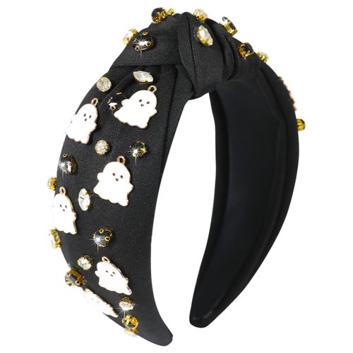 Gmmidea Halloween Ghost Headbands for Women Girls Cute Spooky Beaded Crystal Rhinestone Knotted Headband Ghost Costume Hair Accessories Halloween Holiday Cosplay Party Favors
