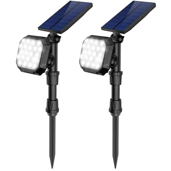 ROSHWEY Solar Spot Lights Outdoor, 22 LED 700 Lumens Bright Solar Powered Flood Lights Waterproof Spotlight Outside Lights for Garden, Driveway, Pathway, Walkway - Cool White, 2 Pack