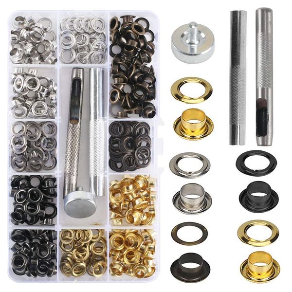 KINDPMA Eyelets and Punch 200 Sets 6mm Eyelet Kit 1/4 inch Eyelet Punch Kit Grommet Kit 4 Colour Eyelets with Install Tool Plastic Box Eyelets for Fabric Canvas Leather Pet Collar Shoes Bag