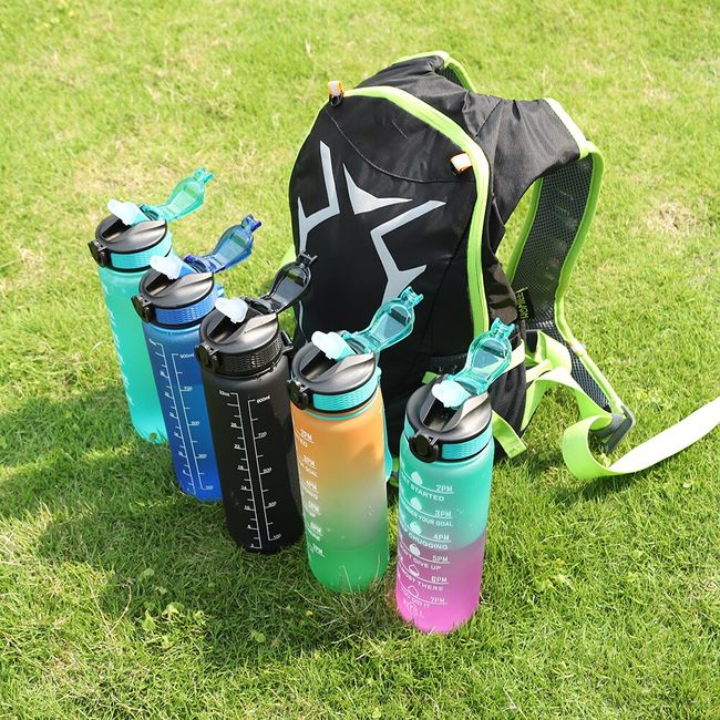 1000ml Water Bottle With Time Marker - 1l Water Bottles With Straw, Air Up Water  Bottle Leakproof & Bpa Free Sports Water Bottle With Carry Strap For